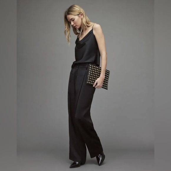 Allsaints Women’s Black Norah High-Rise, Wide-Leg Relaxed Trousers sz 6 - Picture 2 of 11